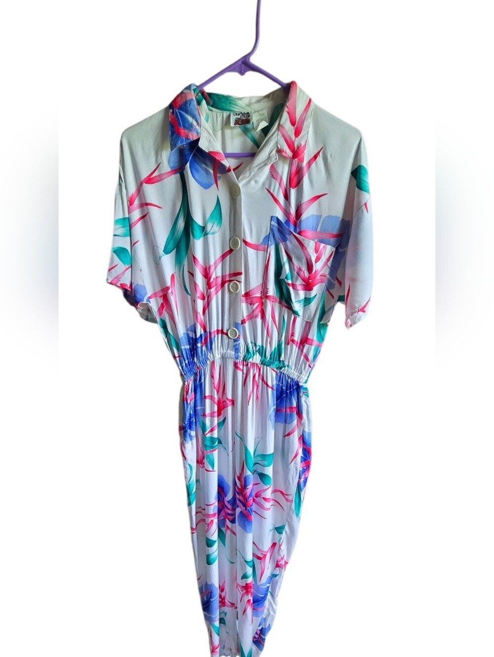 Vintage 80s 90s California Krush Tropical Jumpsuit Rayon Small
